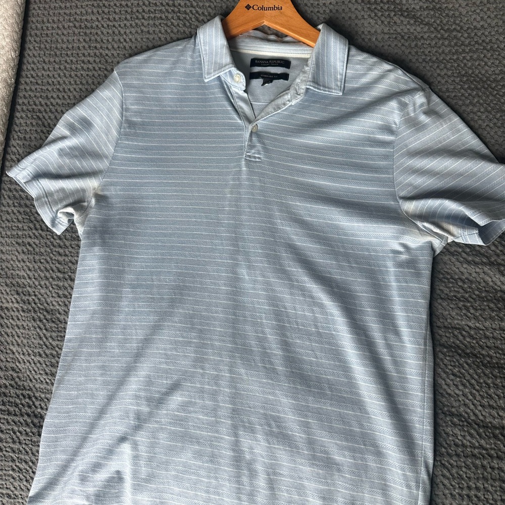 Banana Republic Light Blue Striped Polo Shirt
